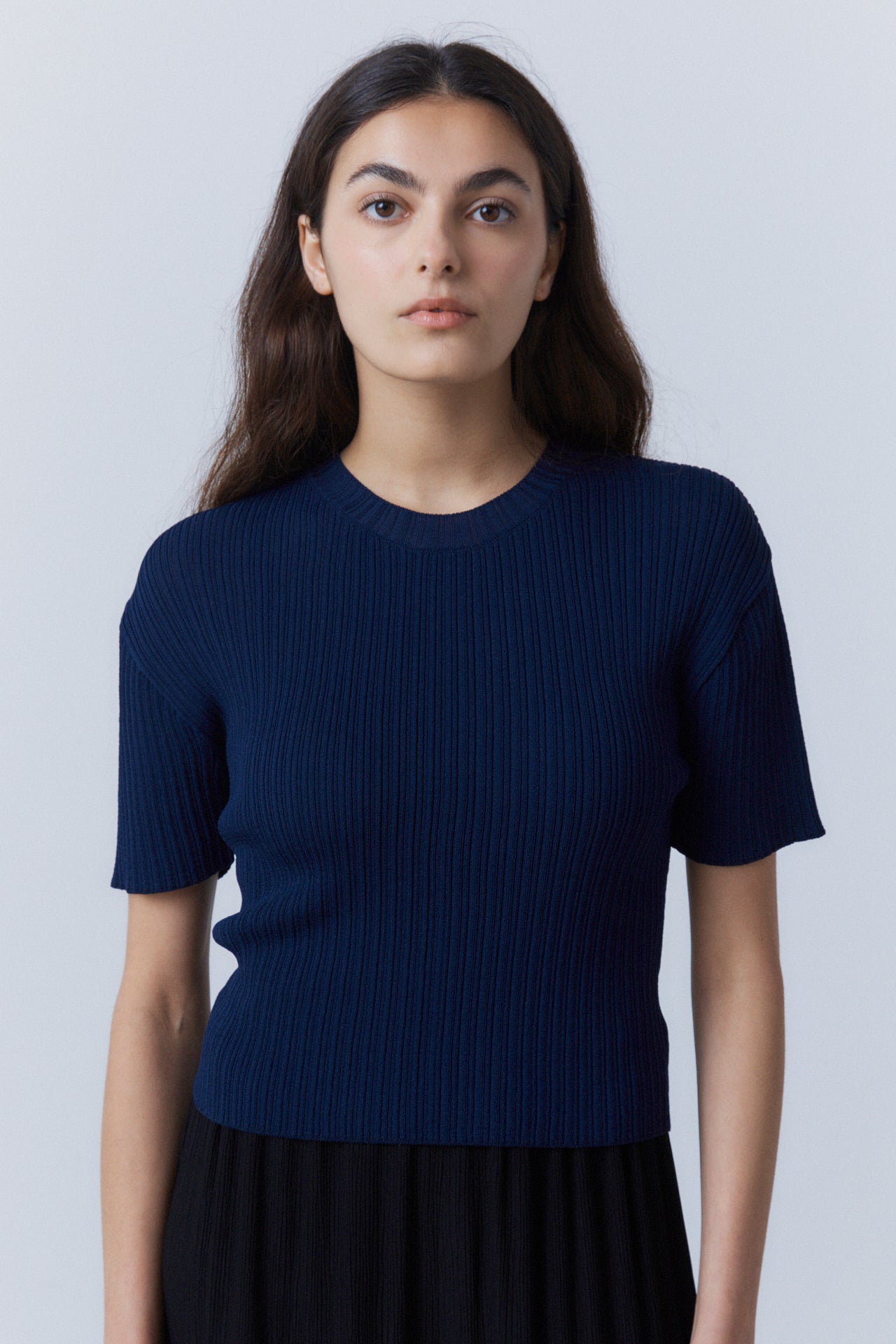 Comfort Blend Ribbed Knit Top Navy