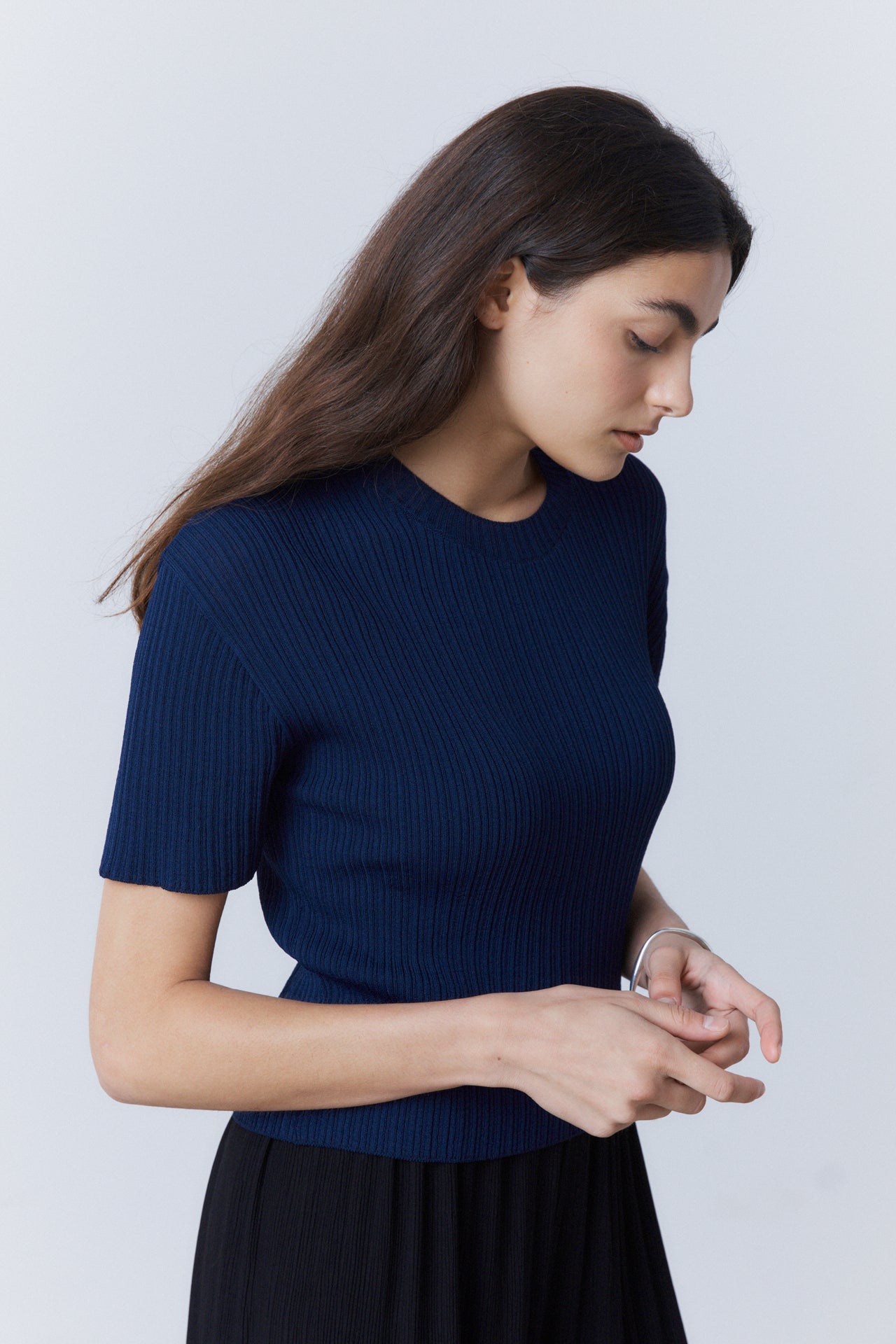 Comfort Blend Ribbed Knit Top Navy