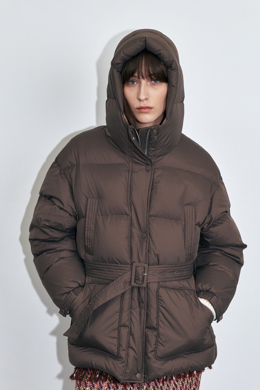 Hooded Quilted Goose Down Jumper , Mocha