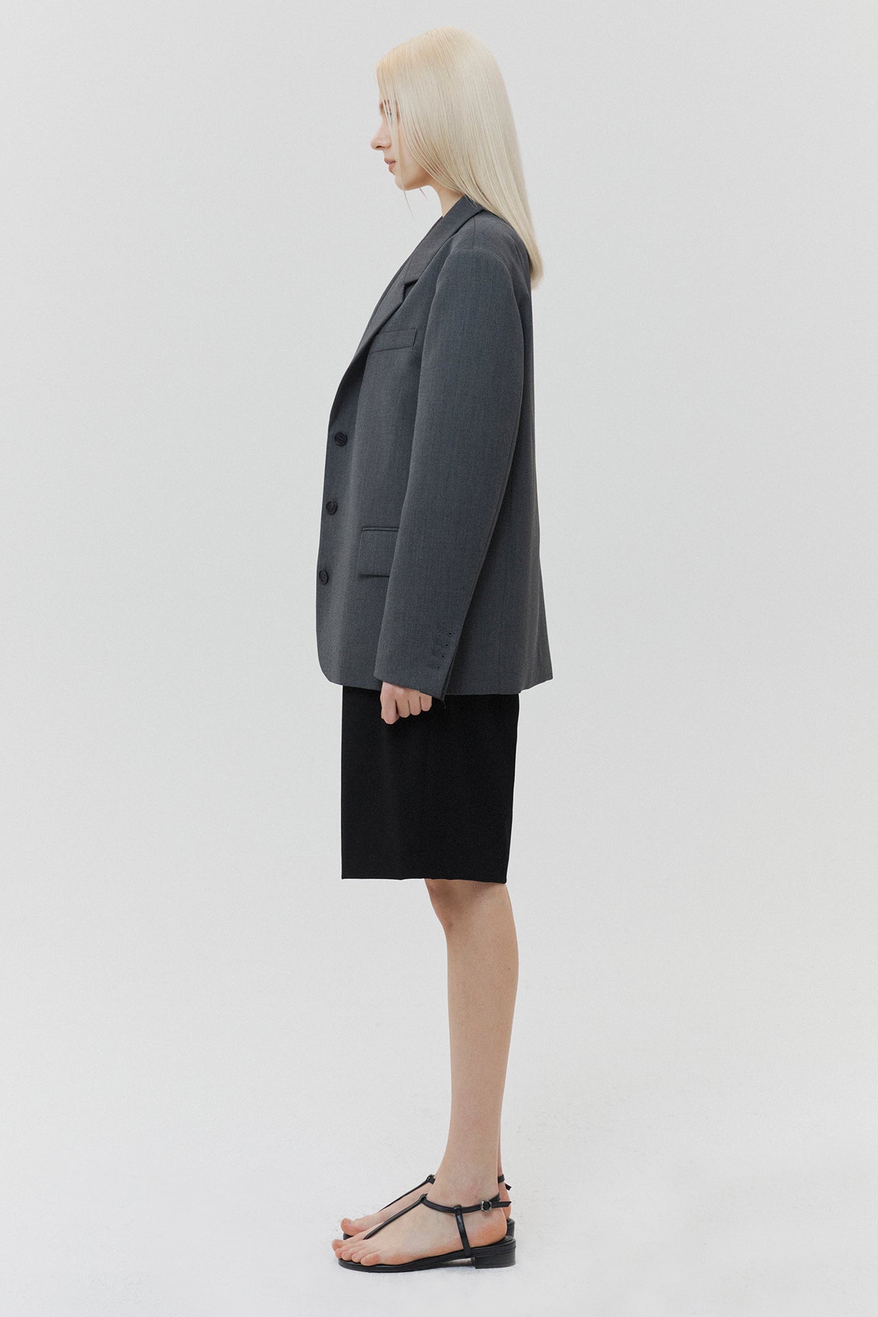 Wool Single Blazer Gray