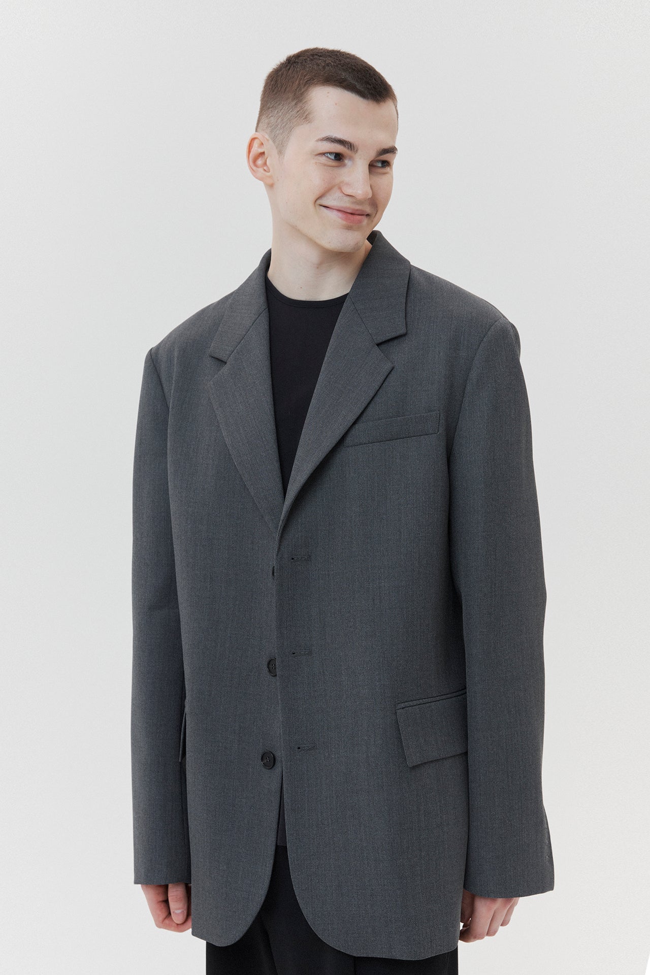 Wool Single Blazer Gray