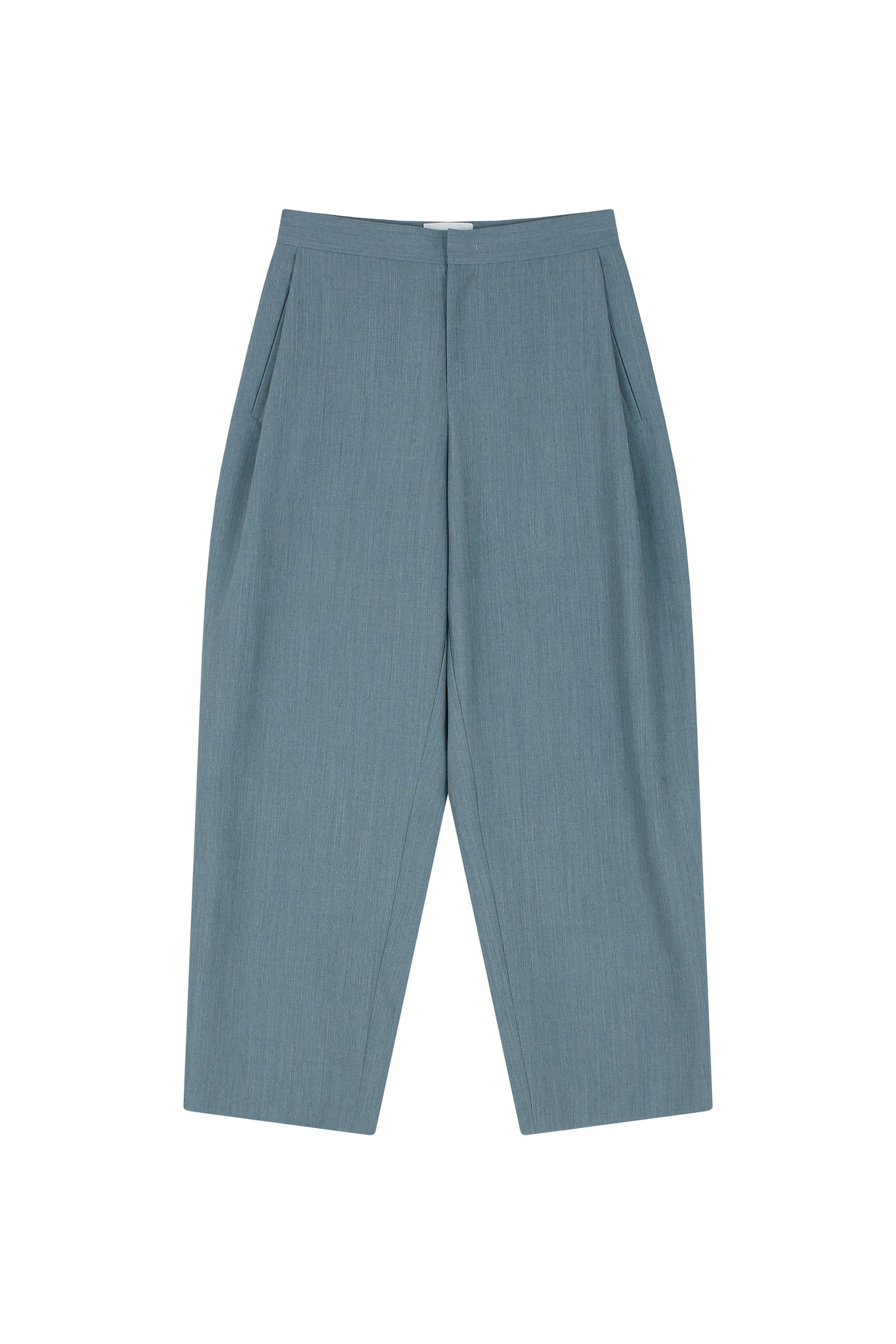 Wool Tuck Wide Trousers Ash Blue