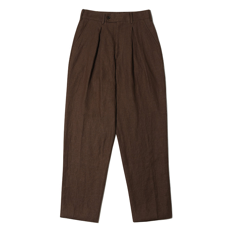 Brown Linen Inverted Box Pleated Trousers