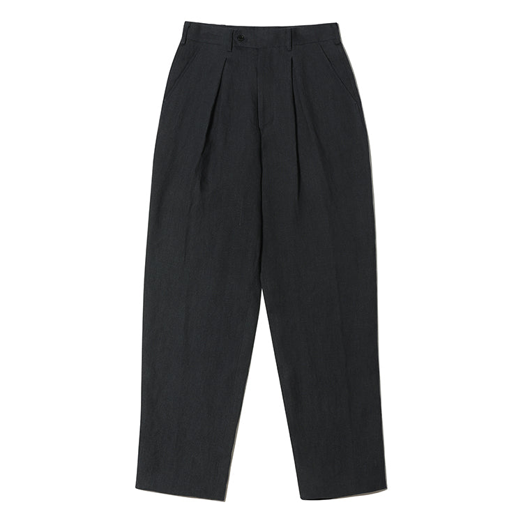 Navy Linen Inverted Box Pleated Trousers