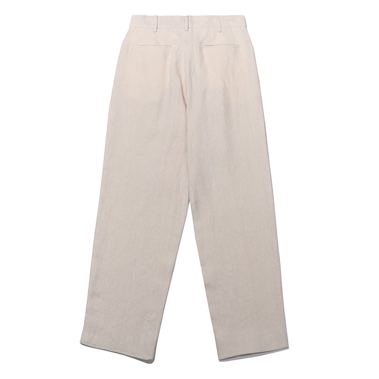 Cream Linen Inverted Box Pleated Trousers