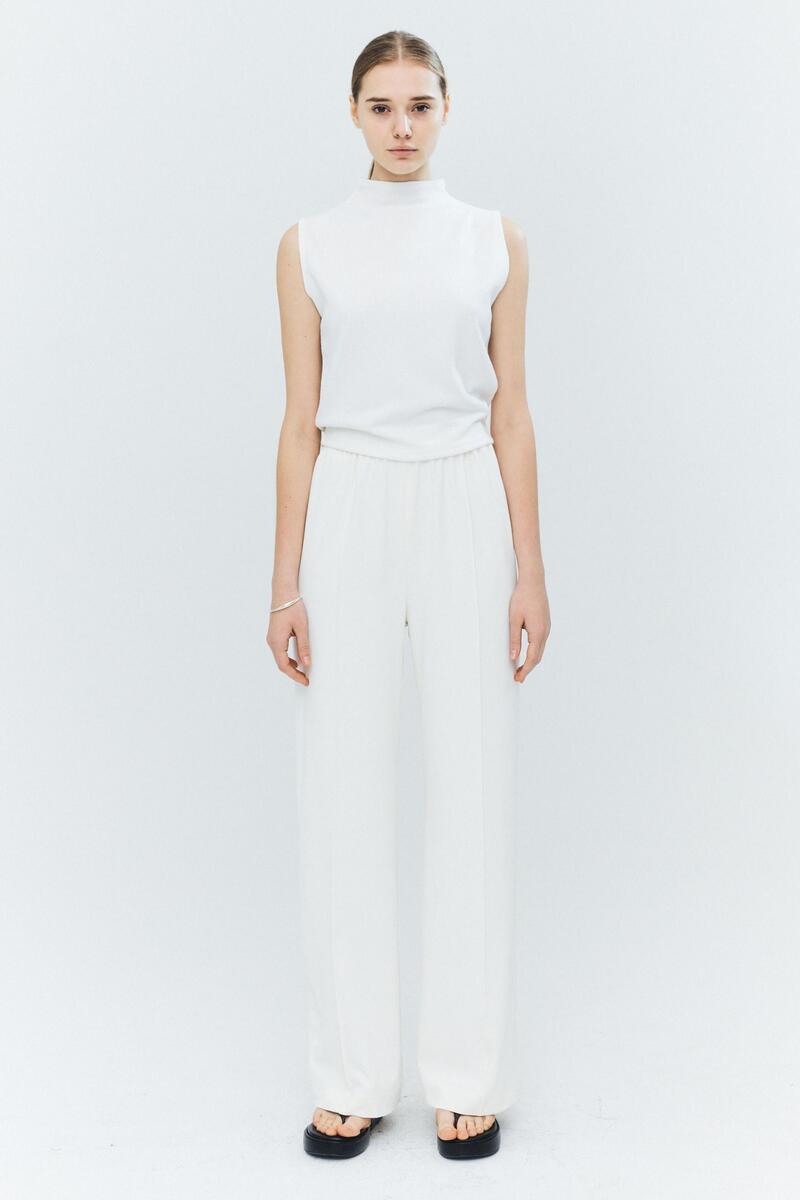 Terry Mock Neck Sleeveless Top (White) (Japan Fabric)