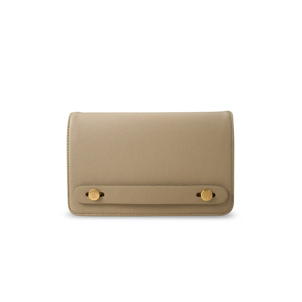 Cactus Leather Gold Chain Clutch Bag, Sand Beige