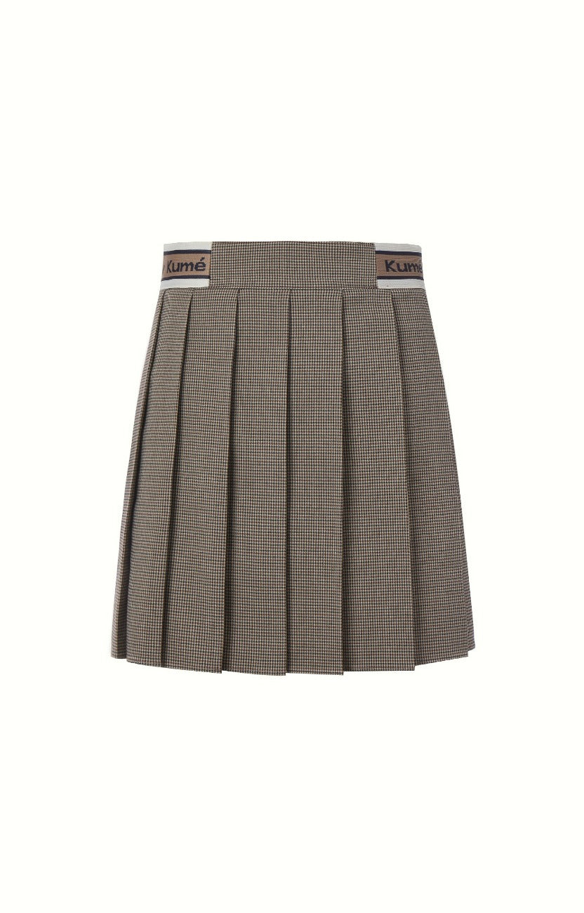 LOGO BAND PLEATED SKIRT, BROWN CHECK