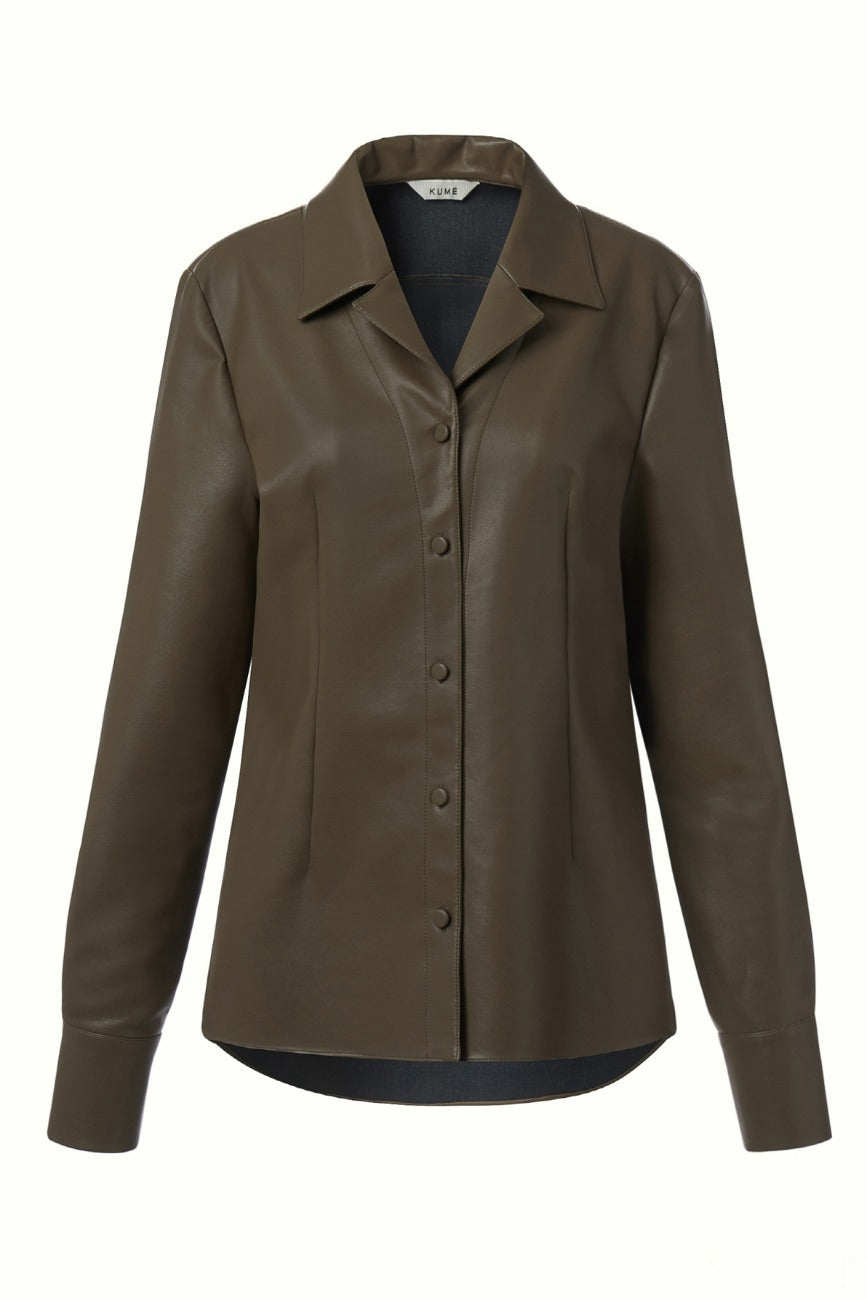 FAUX LEATHER BLOUSE, KHAKI