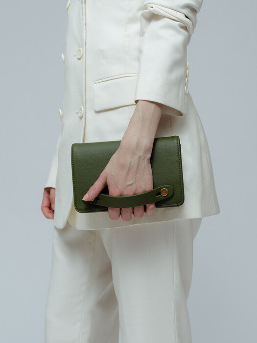 Cactus Leather Gold Chain Clutch Bag, Green(exclusive)