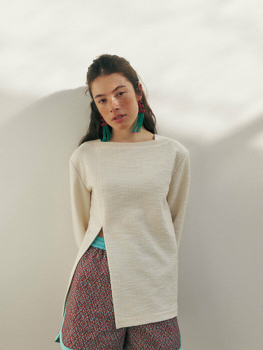Tweed Boat-neck Sweatshirt, Ivory Jacquard