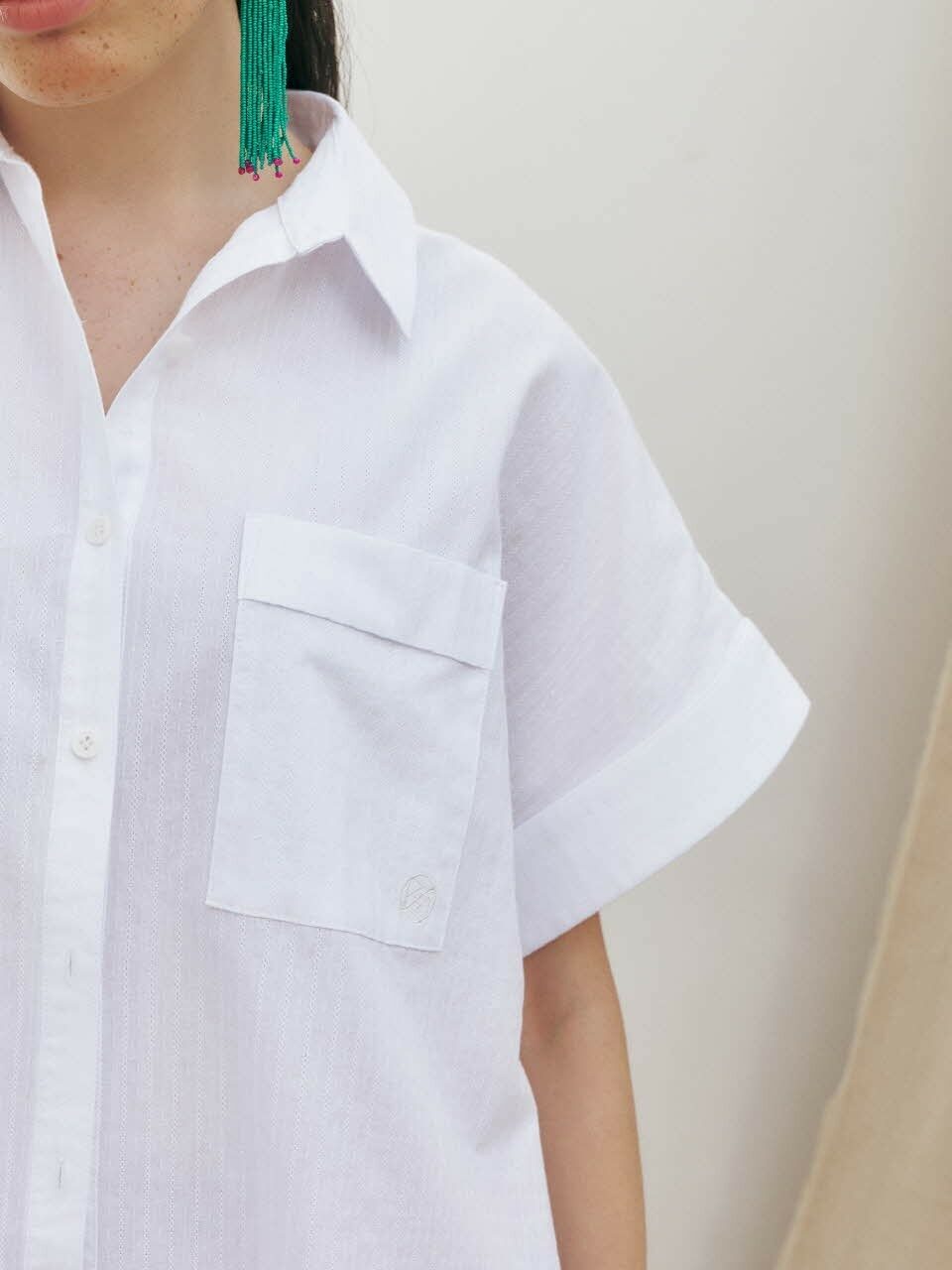 オーバーサイズロールアップ半袖シャツ(ホワイト)