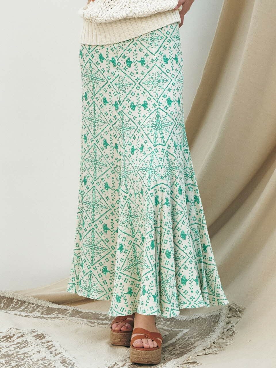 Moroccan Bell Long Skirt, Green