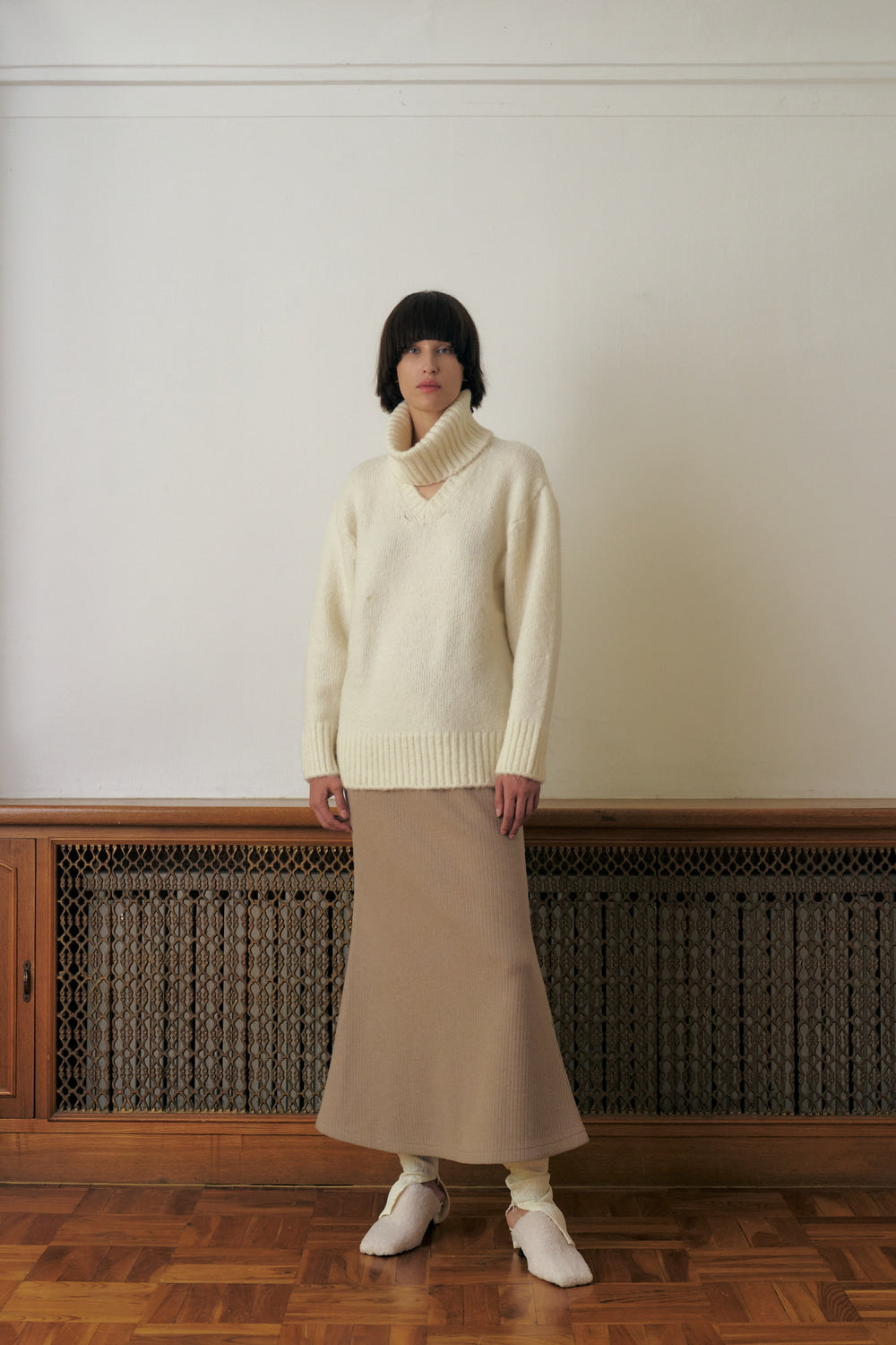 OVERSIZED SOFT MOHAIR SWEATER WITH NECK WARMER, IVORY