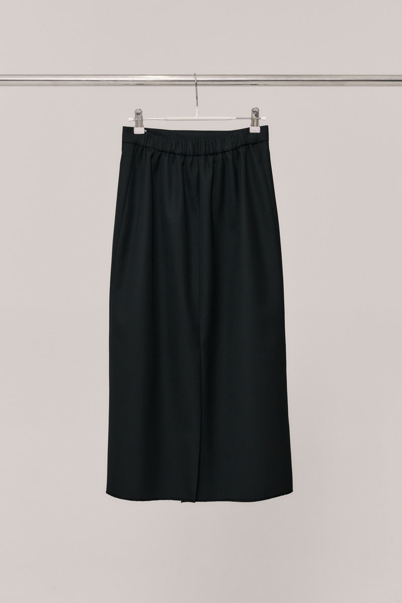 31 classic tuck wool midi skirt (black)