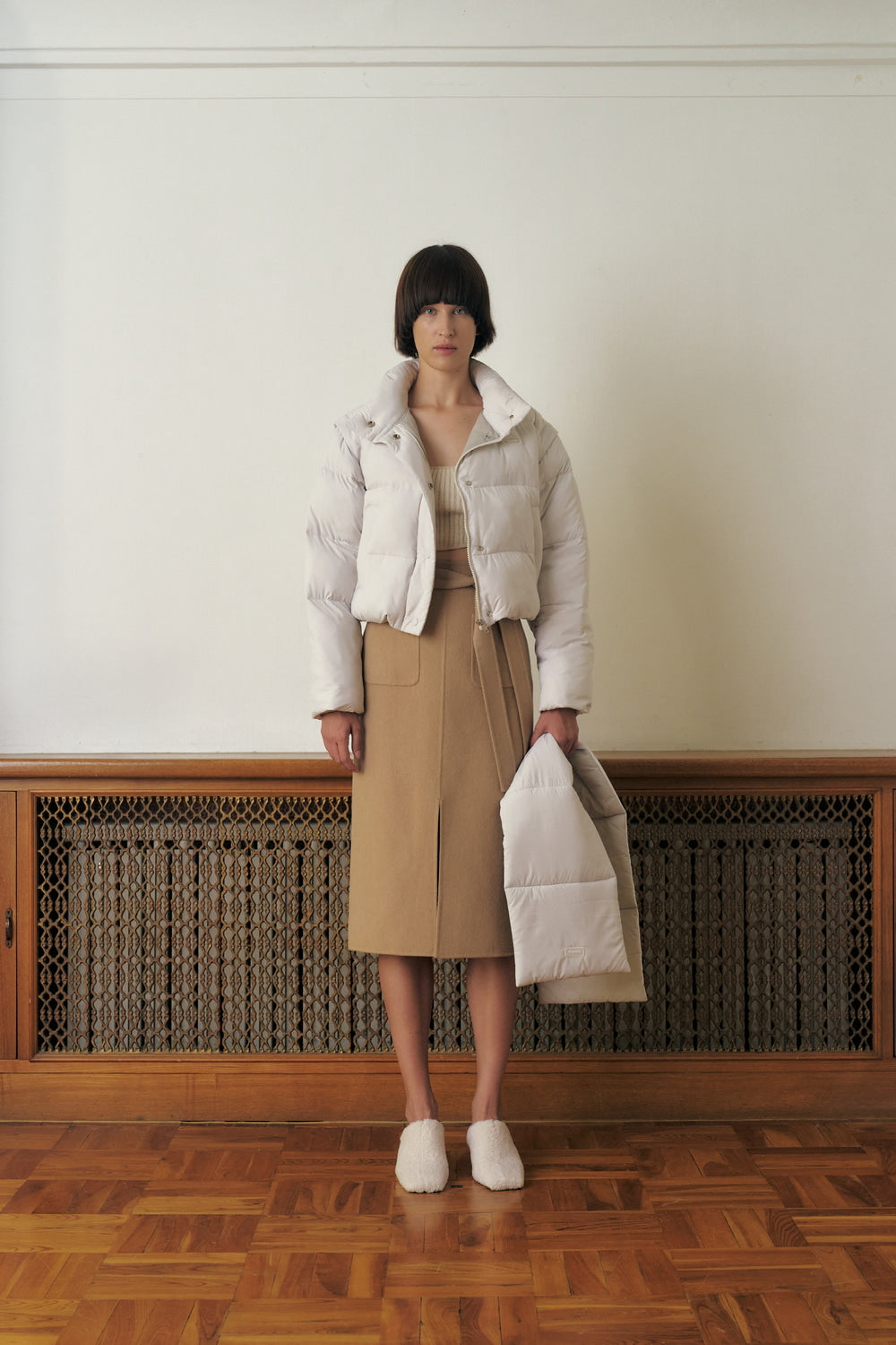 HANDMADE BELTED SKIRT, BEIGE