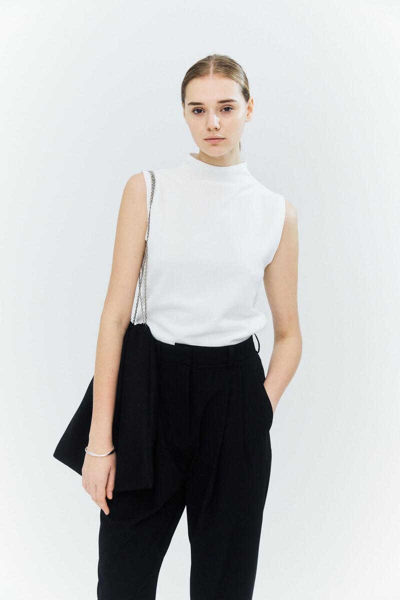 Terry Mock Neck Sleeveless Top (White) (Japan Fabric)