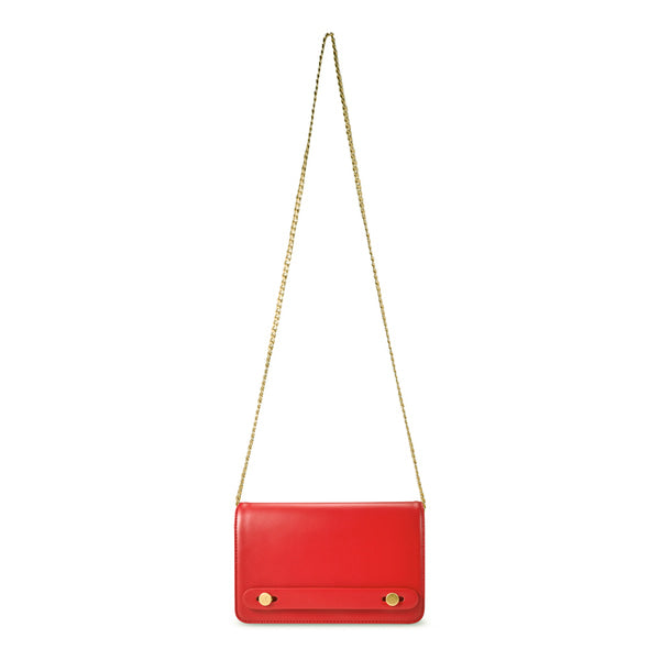Cow Leather Gold Chain Clutch Bag, Red