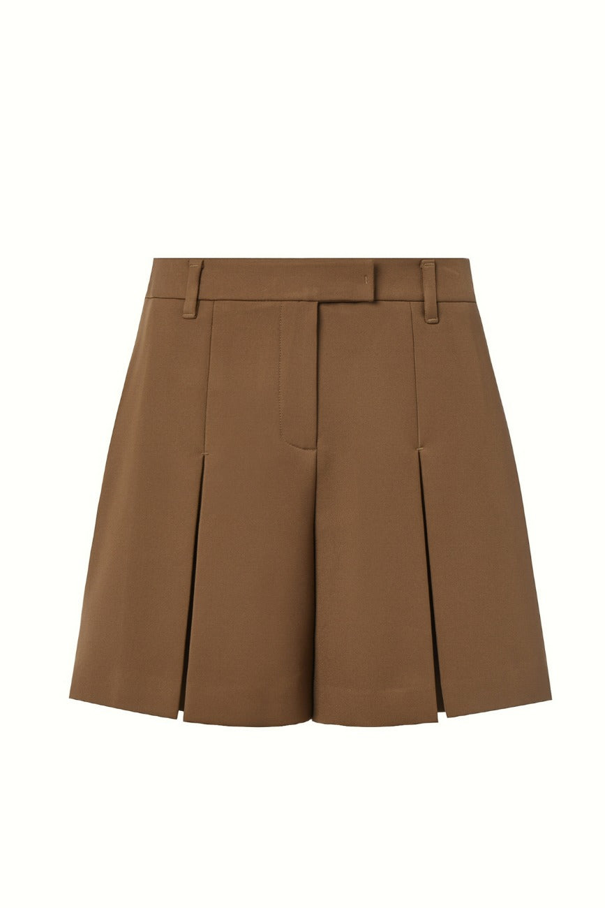 COMFORTABLE BOX PLEATED SHORTS, BROWN
