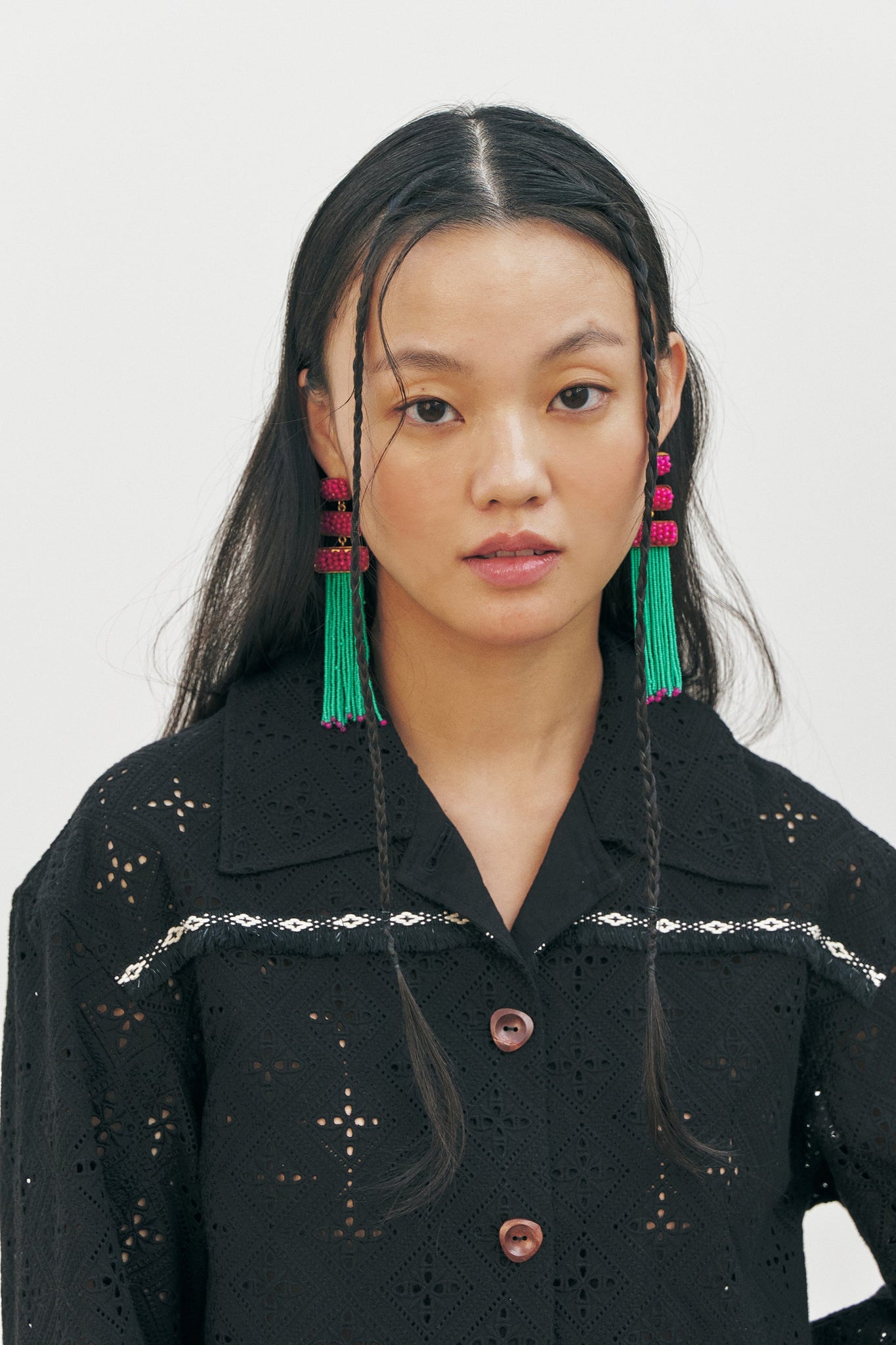 Black Lace Embroidered Ethnic Jacket, Black