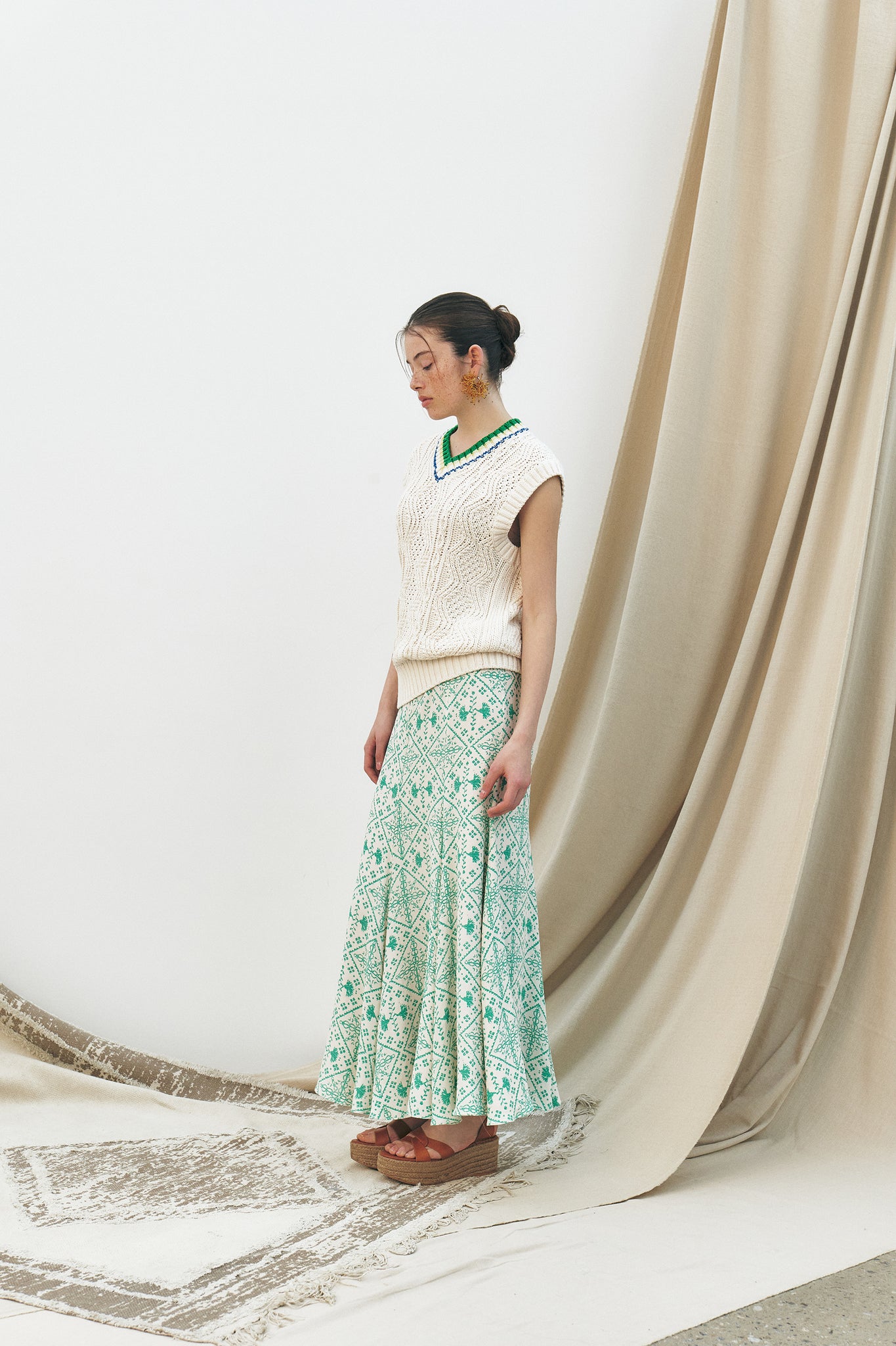 Moroccan Bell Long Skirt, Green