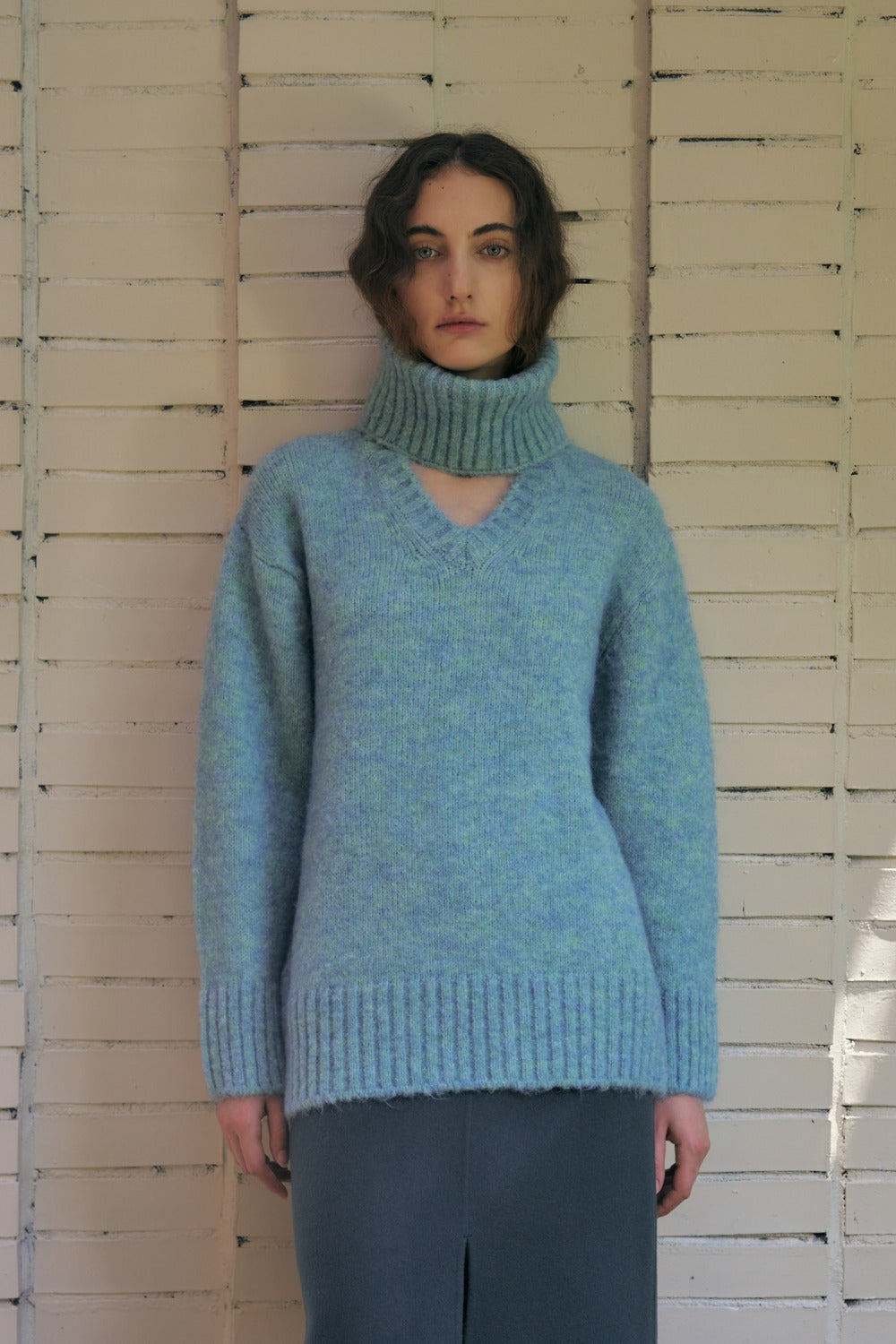 OVERSIZED SOFT MOHAIR SWEATER WITH NECK WARMER, GREEN
