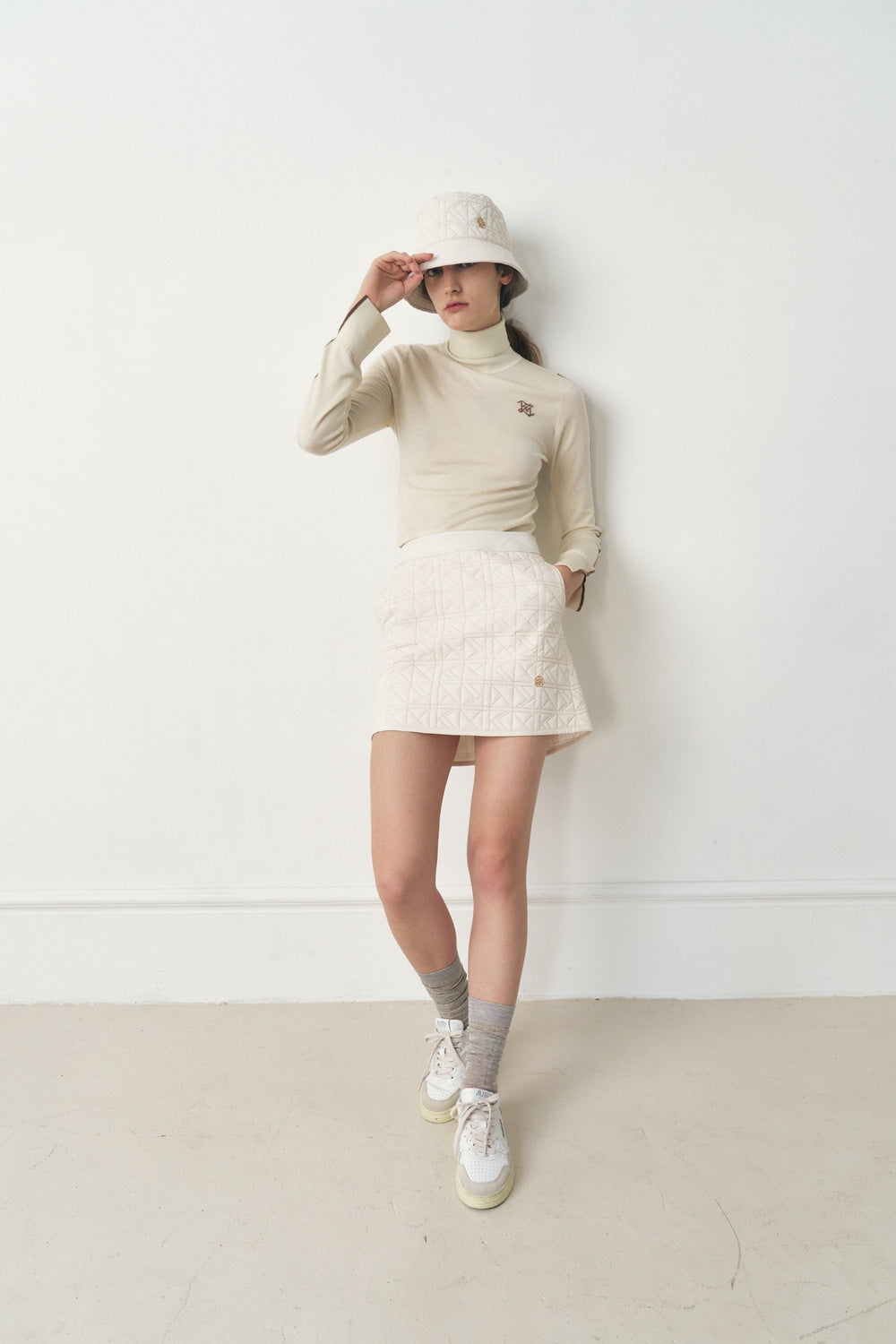 SIGNATURE LOGO QUILTED SKIRT, IVORY