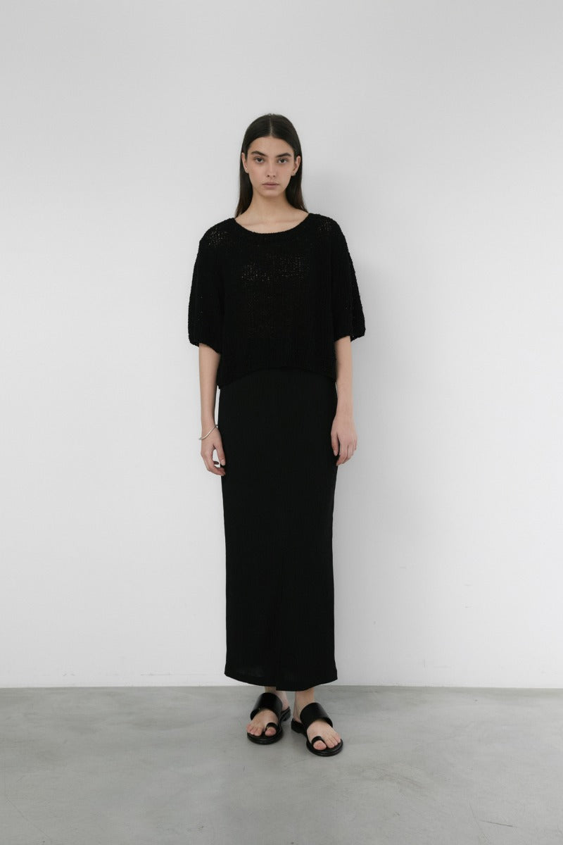 31 wrinkled stretch slit skirt (black)