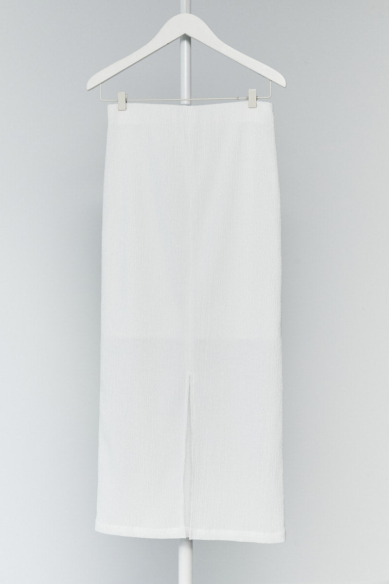 Wrinkled Stretch Slit Skirt White