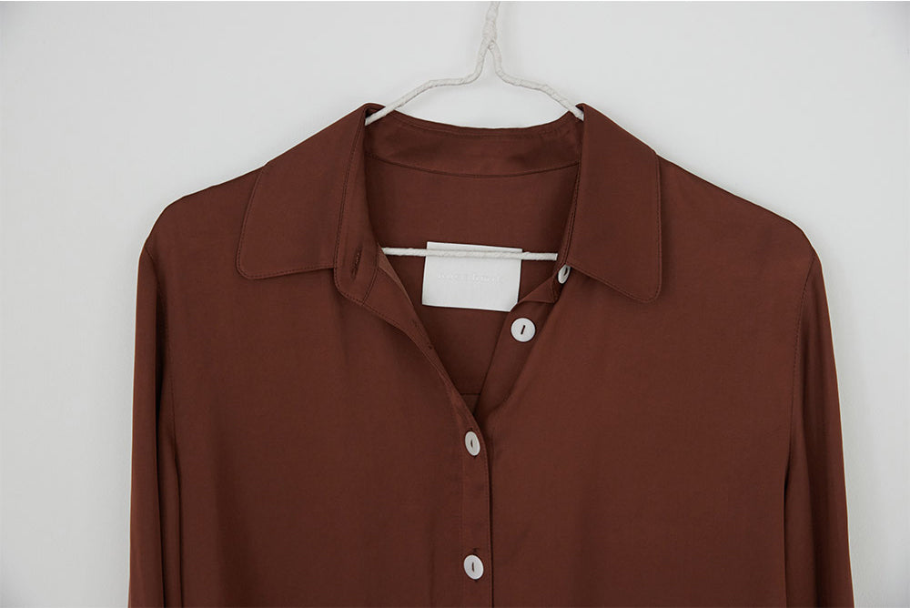 Muon Vegan Silk Blouse, Red Brown