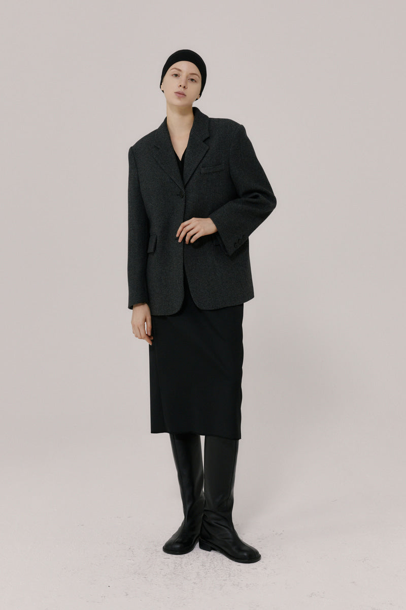 31 classic tuck wool midi skirt (black)