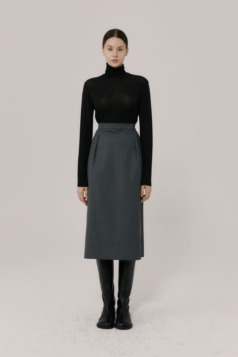 31 classic tuck wool midi skirt (grey)