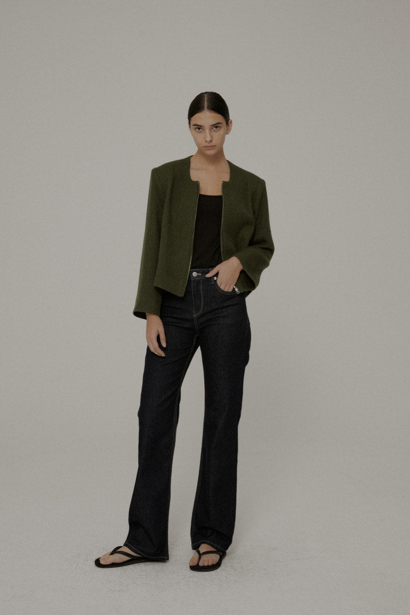 31 wool blend tweed zip up jacket (green) - LINGER GALLERY