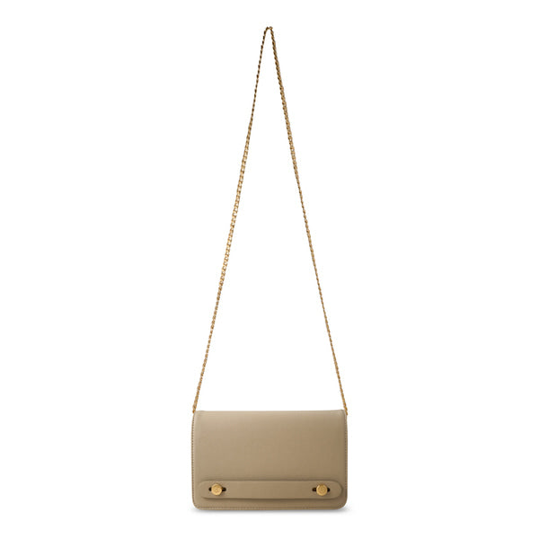 Cactus Leather Gold Chain Clutch Bag, Sand Beige