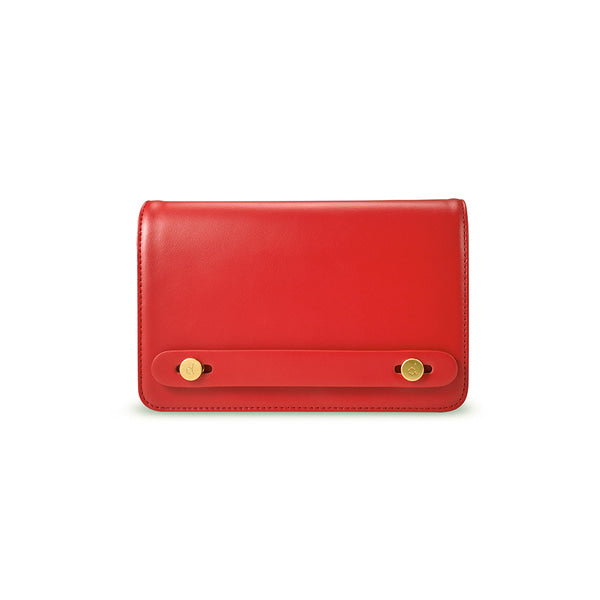 Cow Leather Gold Chain Clutch Bag, Red