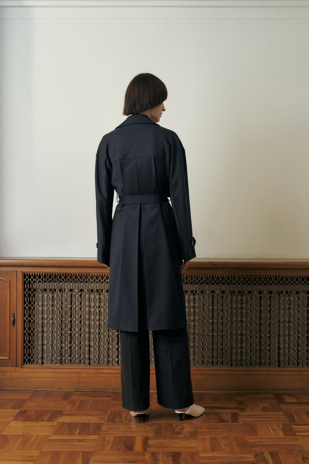 DRAPING WOOL TRENCH COAT WITH DETACHABLE QUILTED INNER LINING, NAVY