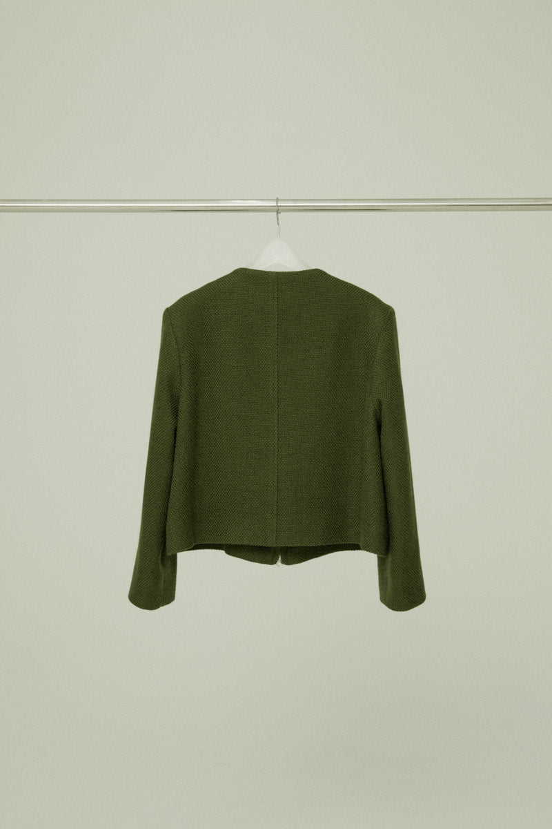31 wool blend tweed zip up jacket (green) - LINGER GALLERY
